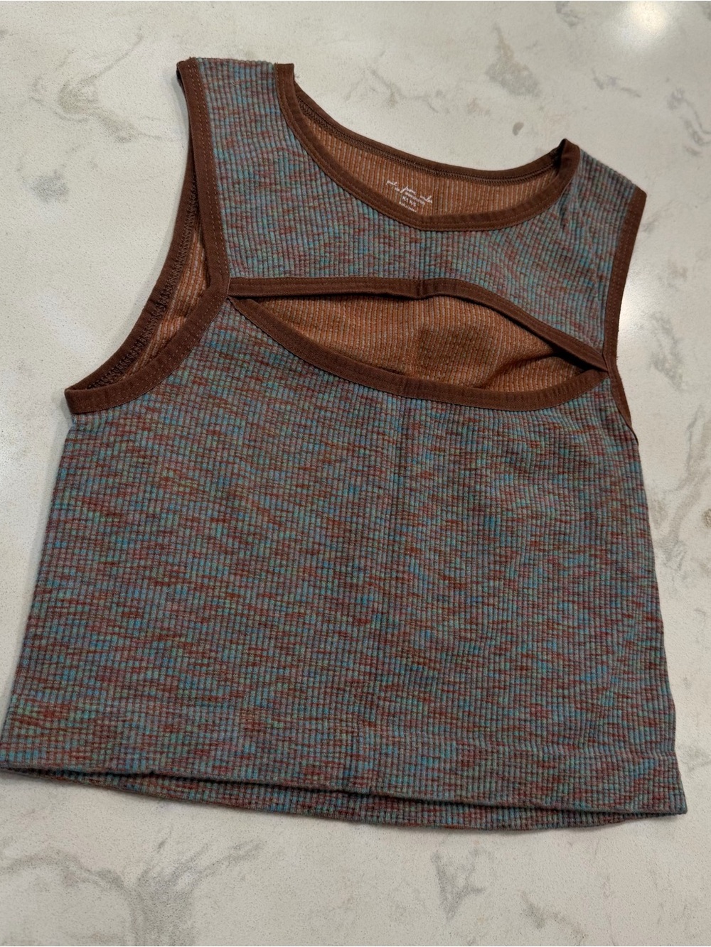 UO Brown & Teal Ribbed Cutout Tank Top